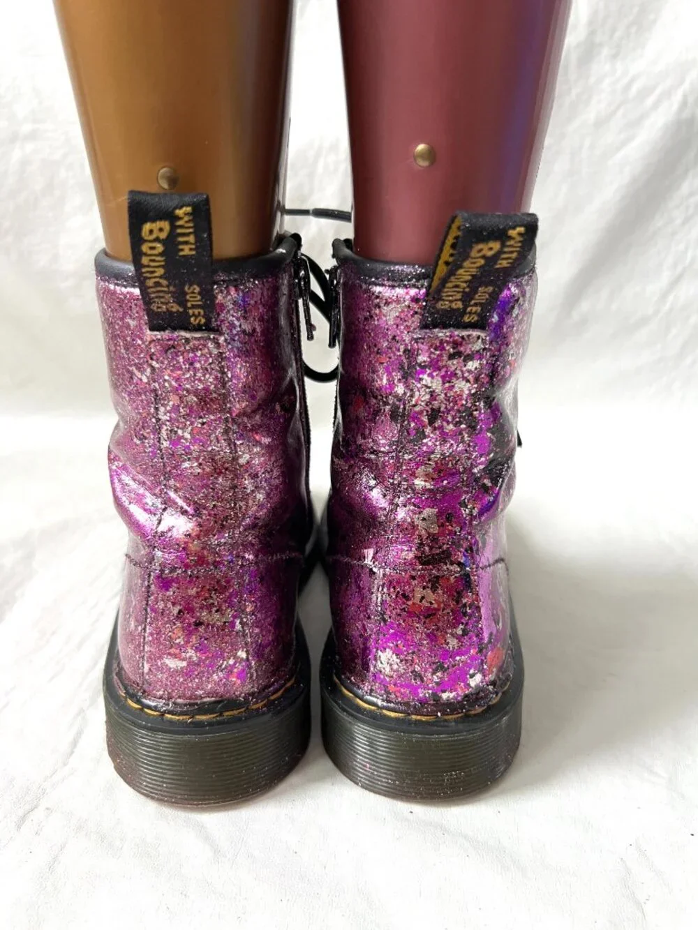 Dr Martens Boots 1460 Y metallic purple pink leather youth size 6 combat zip up